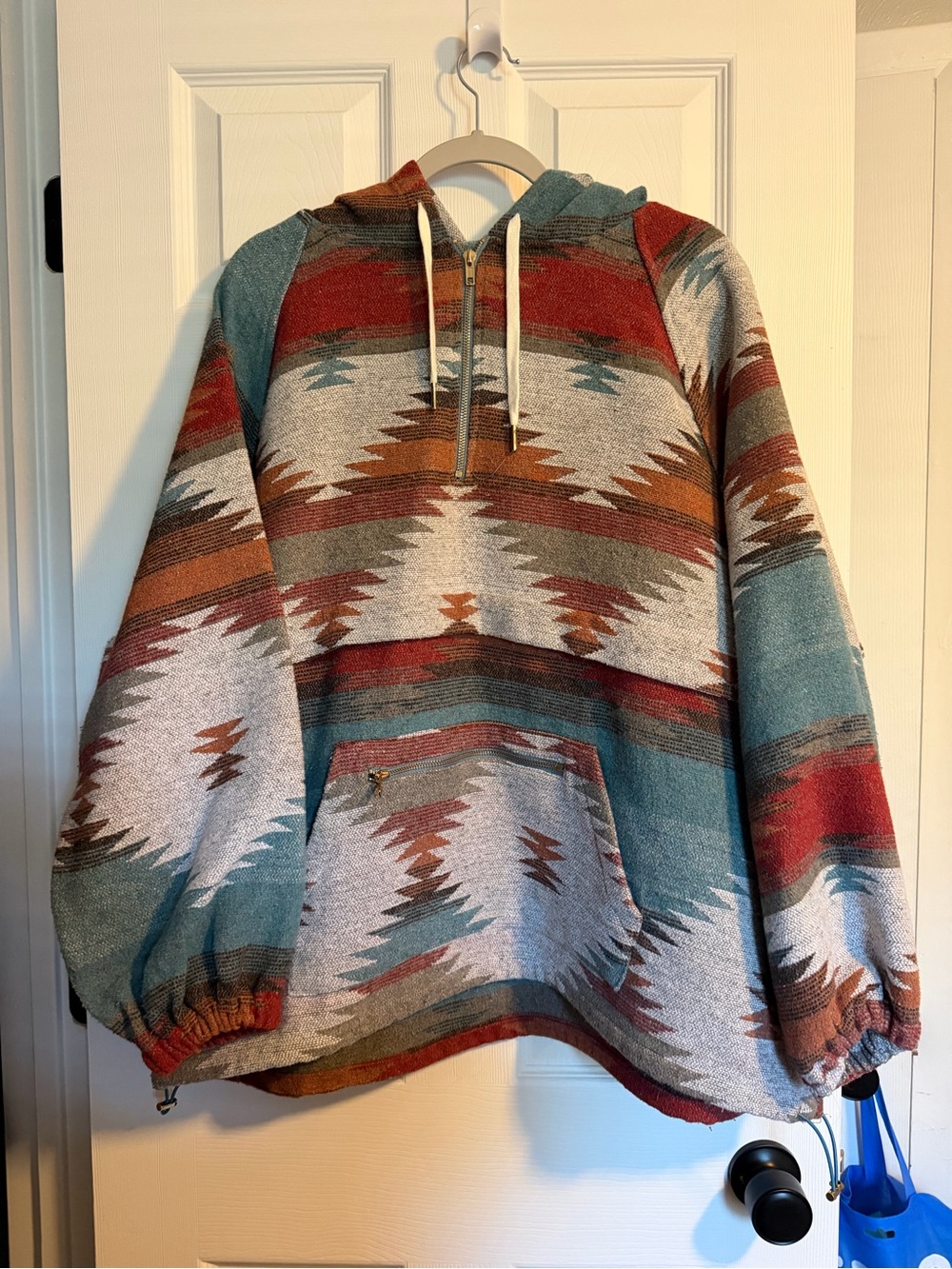 Main Strip Women's Zip-Up Southwestern Hoodie - Teal, Rust & Magenta